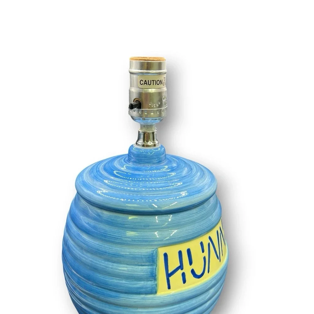 Vintage Disney Winnie The Pooh HUNNY Pot Blue Ceramic Table Lamp Nursery Base